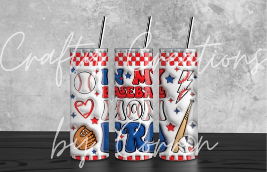 20oz 3D Baseball Mom Era Tumbler