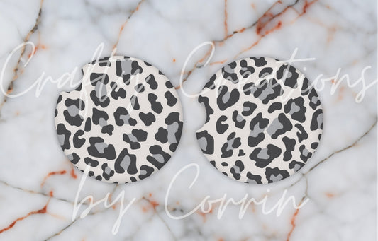 Grey Leopard Car Coasters